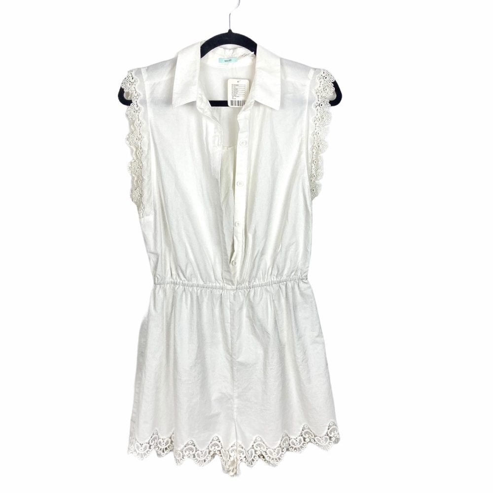 KIMCHI BLUE Lace Trimmed Collared Romper, NWT, M